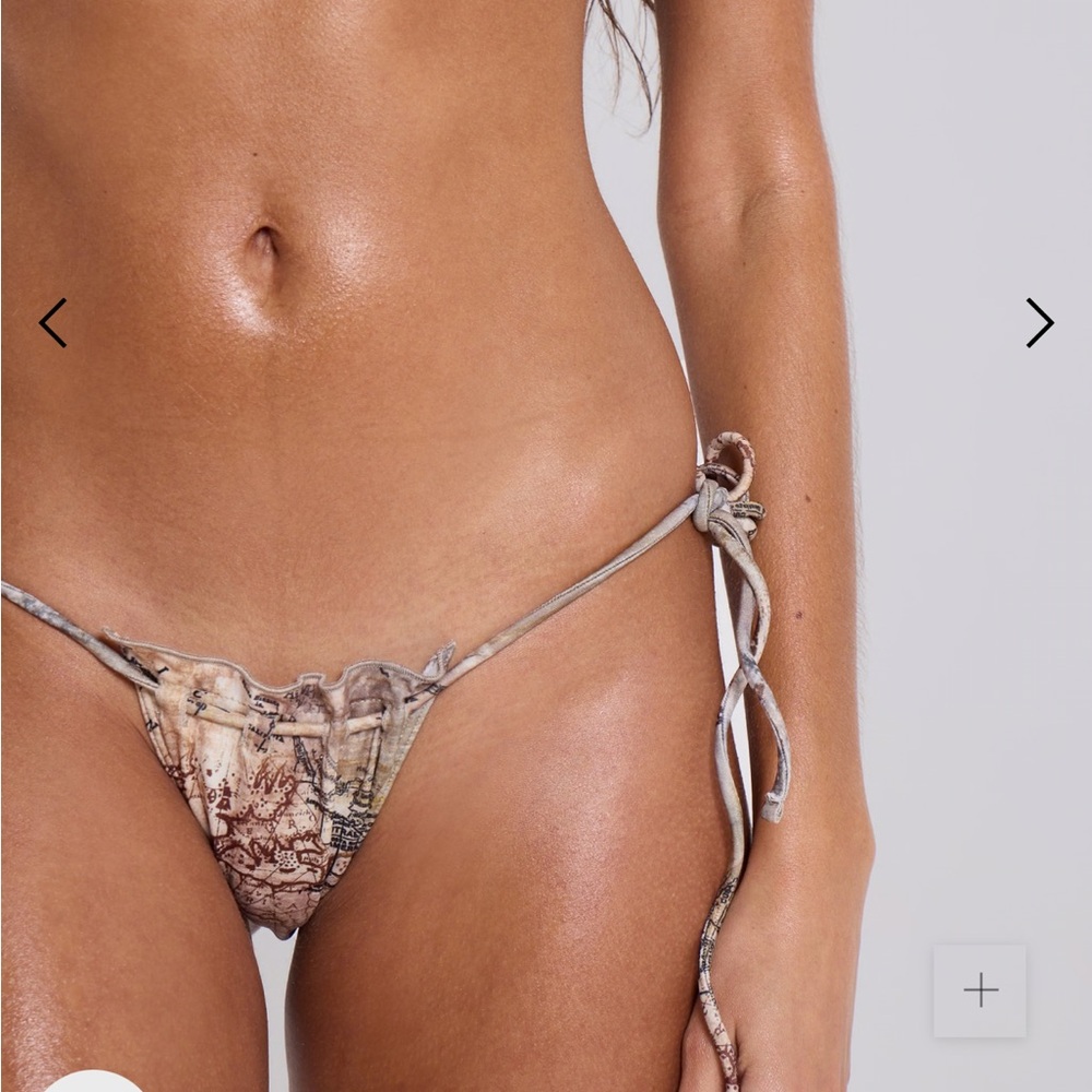 Jaded London Map Print Bikini Bottom - Beige and Brown